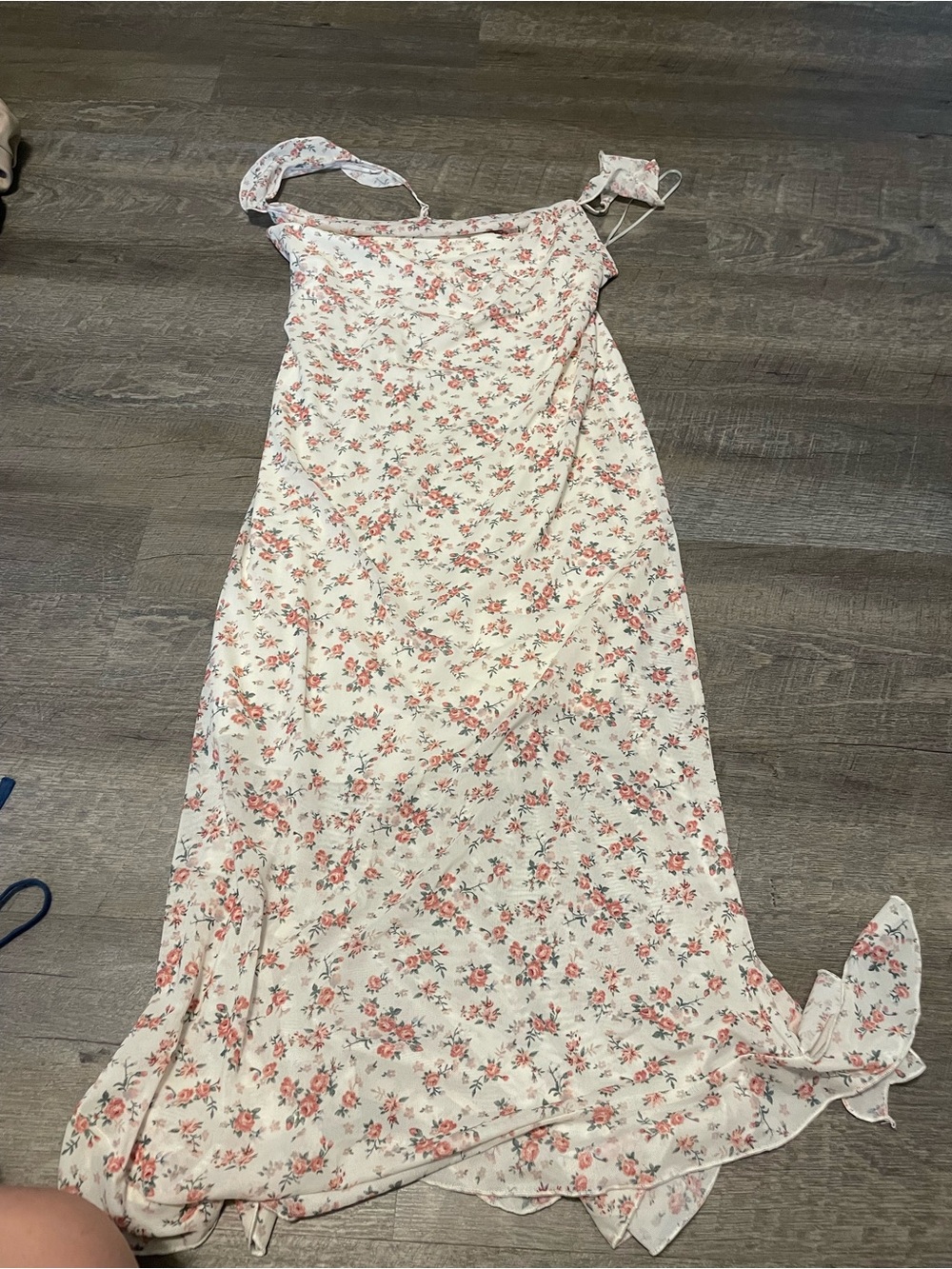 Floral Cream Maxi Slip Dress with Pink Bouquet Print
